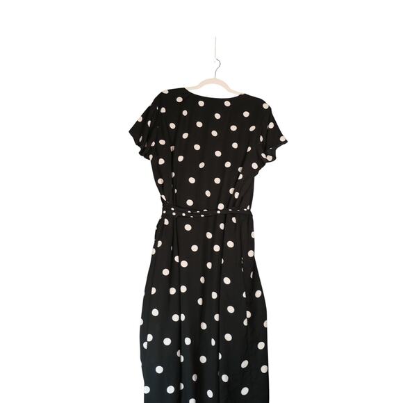 Worthington Faux Wrap Midi Dress Womens XL Black White Polka Dot V Neck High Low - Picture 15 of 16